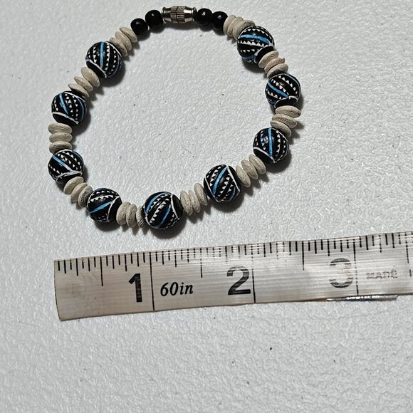 African Inspired Tribal Beaded Bracelet White Disc Bead Spacers Jewelry Unisex - Picture 4 of 4